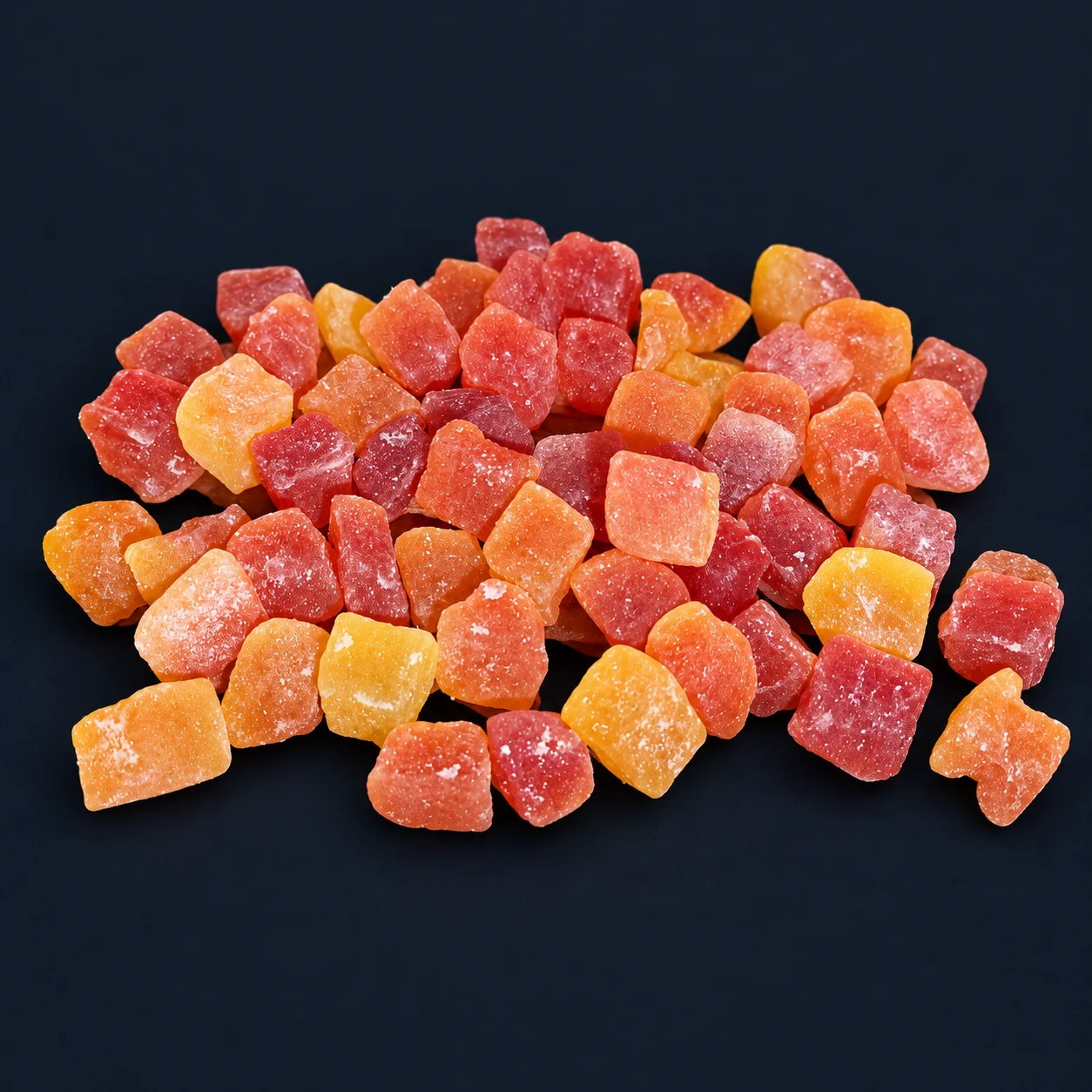 Diced dried papaya on a dark background, Eurasian Bridge